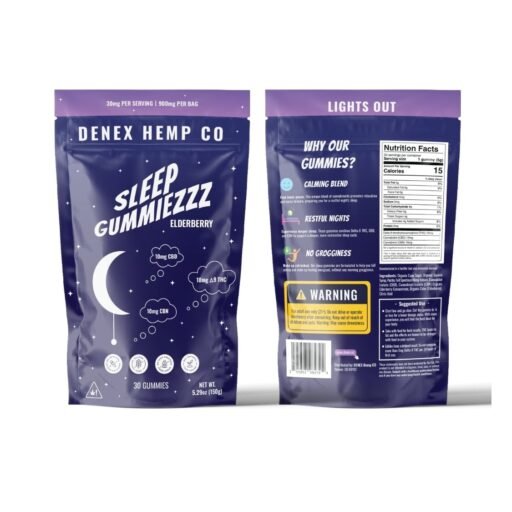 DENEX Sleep Gummies elderberry bag front and back